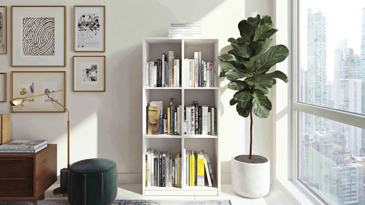 Bright bookshelves background